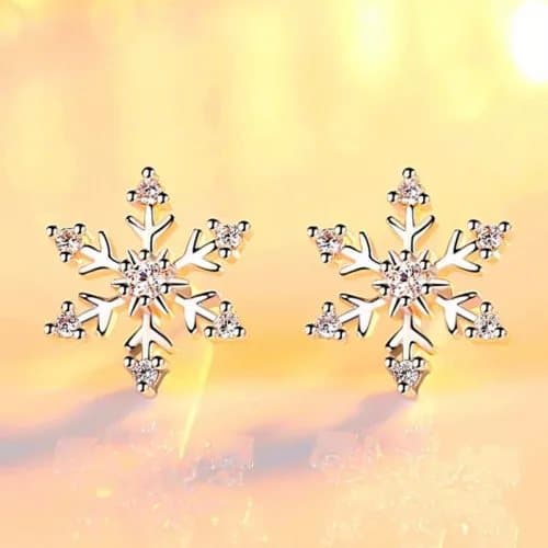 Christmas Crystal Snowflake Stud Earrings 925 Sterling Silver Womens Jewellery