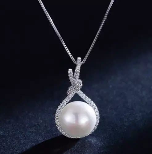 925 Sterling Silver Crystal Pearl Drop Pendant Necklace Womens Love Jewellery UK