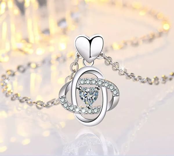 Clover Heart Crystal Pendant 925 Sterling Silver Chain Necklace Womens Jewellery