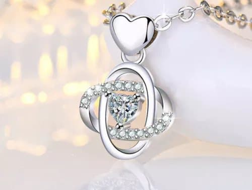 Clover Heart Crystal Pendant 925 Sterling Silver Chain Necklace Womens Jewellery
