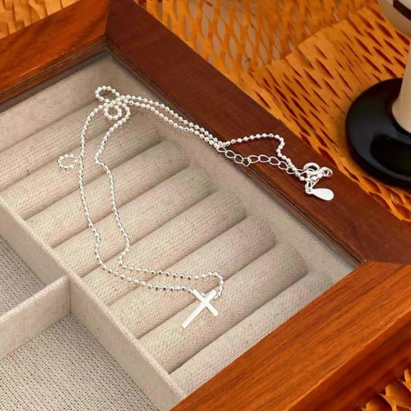 Cross Pendant 925 Sterling Silver Bead Necklace Crystal Jewellery Womens Gift UK