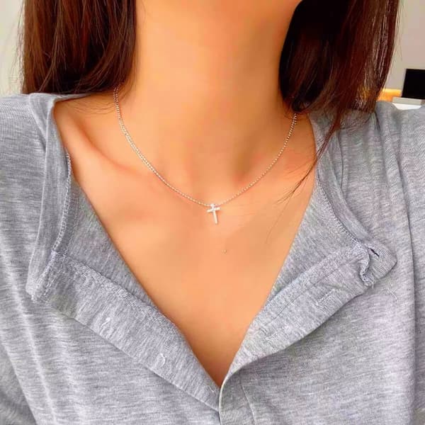 Cross Pendant 925 Sterling Silver Bead Necklace Crystal Jewellery Womens Gift UK