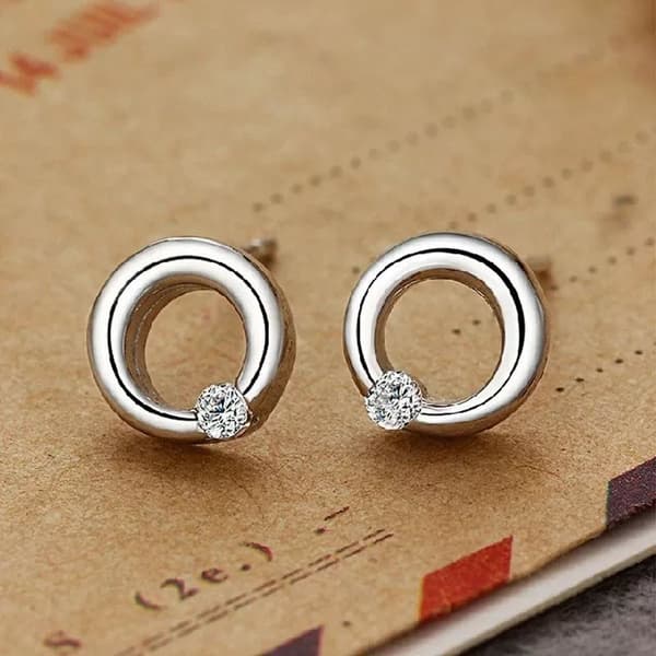 925 Sterling Silver Love Crystal Round Stud Earrings Womens Girls Jewellery Gift
