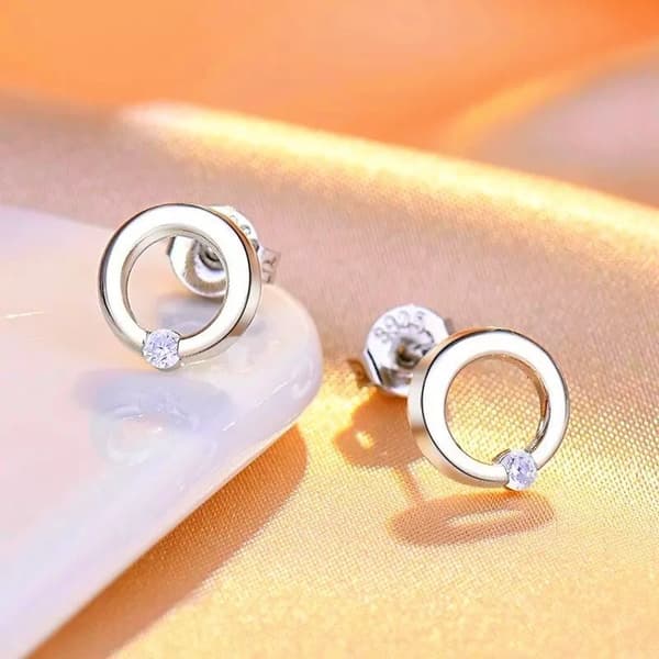 925 Sterling Silver Love Crystal Round Stud Earrings Womens Girls Jewellery Gift