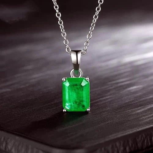 Green Rectangle Pendant 925 Sterling Silver Chain Necklace Womens Jewellery Gift