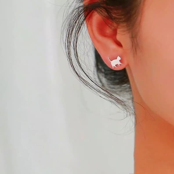 925 Sterling Silver Cute Cat Polished Stud Earrings Womens Jewellery Gift New UK