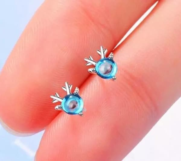 Blue Crystal Elk  925 Sterling Silver Ear Stud Earrings Womens Jewellery Gift UK