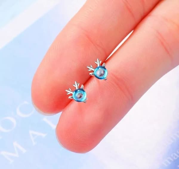 Blue Crystal Elk  925 Sterling Silver Ear Stud Earrings Womens Jewellery Gift UK