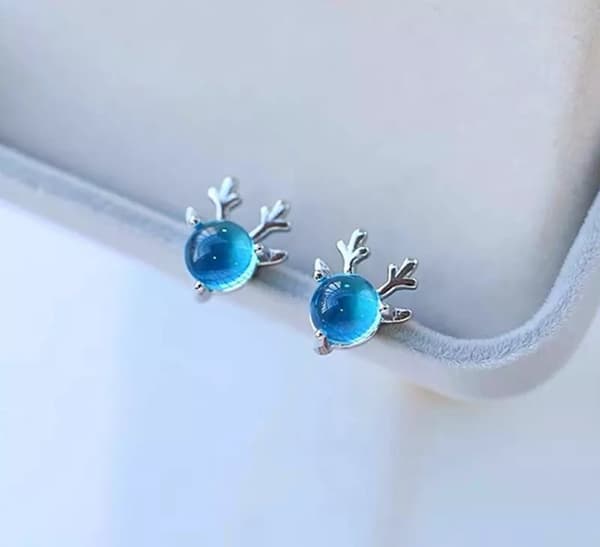 Blue Crystal Elk 925 Sterling Silver Ear Stud Earrings Womens Jewellery Gift UK
