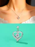 Pikkukuva 3 / 7: Crystal Heart Swirl 925 Sterling Silver Pendant Chain Necklace Womens Jewellery