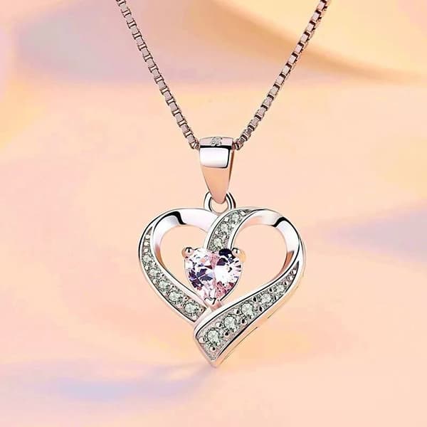 Crystal Heart Swirl 925 Sterling Silver Pendant Chain Necklace Womens Jewellery