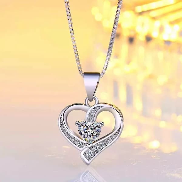 Crystal Heart Swirl 925 Sterling Silver Pendant Chain Necklace Womens Jewellery