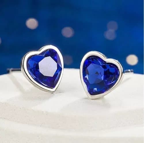 925 Sterling Silver Blue Crystal Ocean Heart Stud Earrings Womens Jewellery Gift