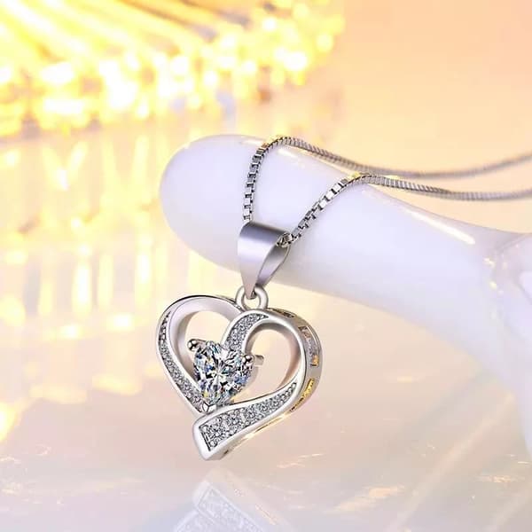 Heart Crystal Pendant 925 Sterling Silver Chain Necklace Womens Jewellery Gifts
