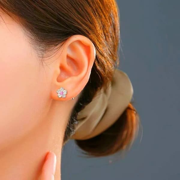 925 Sterling Silver Pink Sakura Stud Earrings Womens Girls Jewellery Love Gift