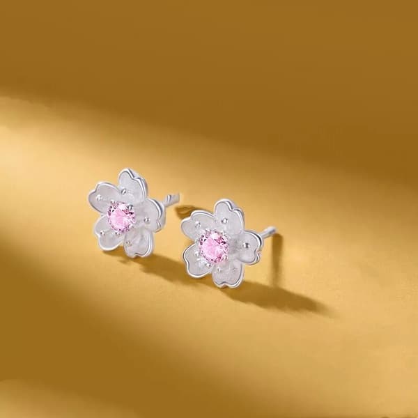 925 Sterling Silver  Pink Sakura Stud Earrings Womens Girls Jewellery Love Gift