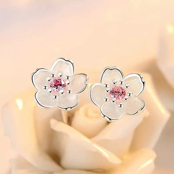 925 Sterling Silver  Pink Sakura Stud Earrings Womens Girls Jewellery Love Gift