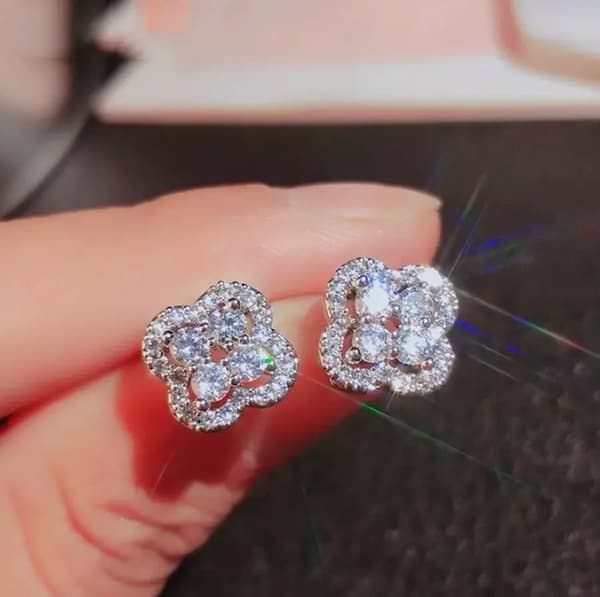925 Sterling Silver Zircon Clover Stone Ear Stud Earrings Womens Jewellery Gifts