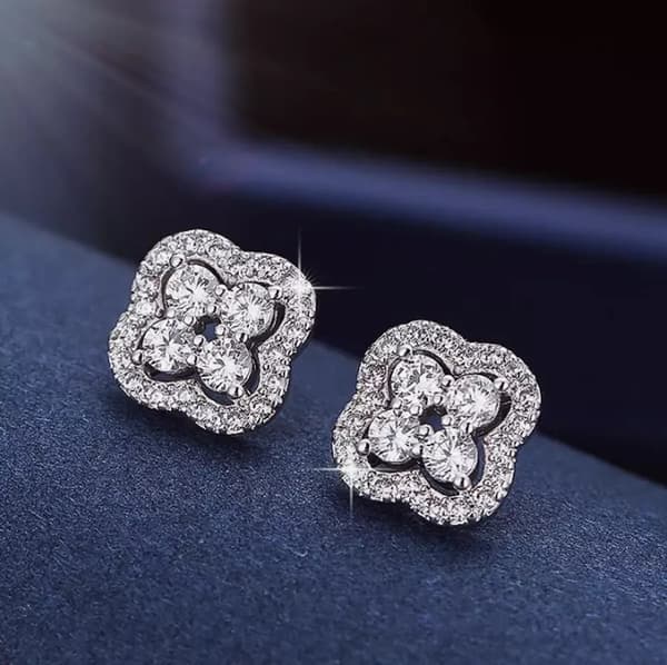 925 Sterling Silver Zircon Clover Stone Ear Stud Earrings Womens Jewellery Gifts