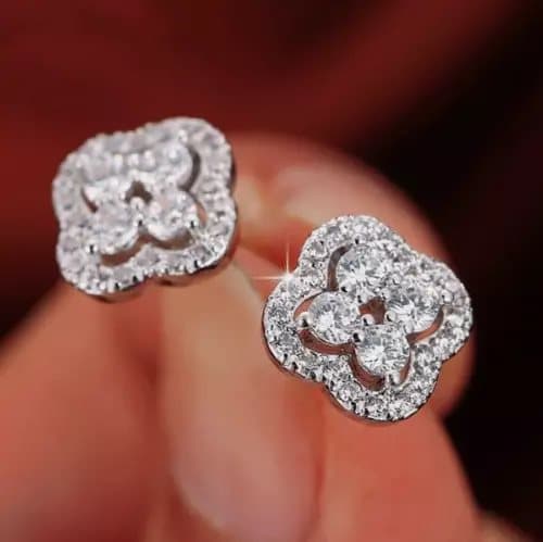 925 Sterling Silver Zircon Clover Stone Ear Stud Earrings Womens Jewellery Gifts