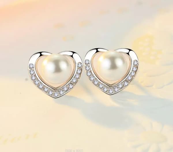 925 Sterling Silver Crystal Heart Pearl Stud Earrings Women Girls Jewellery Gift