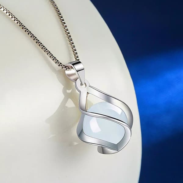 925 Sterling Silver Moonstone Swirl Pendant Necklace Womens Girls Jewellery Gift