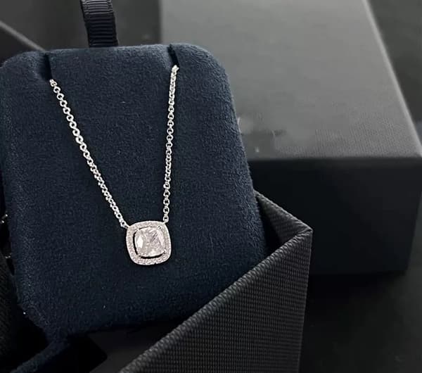 Crystal Square Stone Pendant 925 Sterling Silver Necklace Womens Jewellery Gift