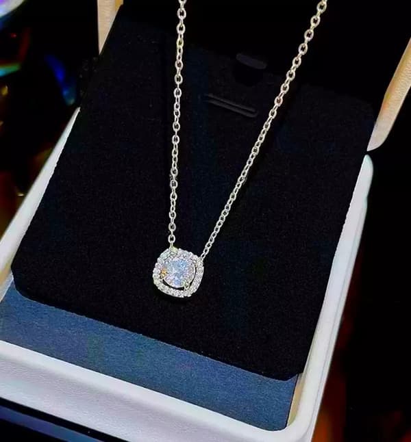 Crystal Square Stone Pendant 925 Sterling Silver Necklace Womens Jewellery Gift