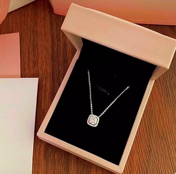Crystal Square Stone Pendant 925 Sterling Silver Necklace Womens Jewellery Gift