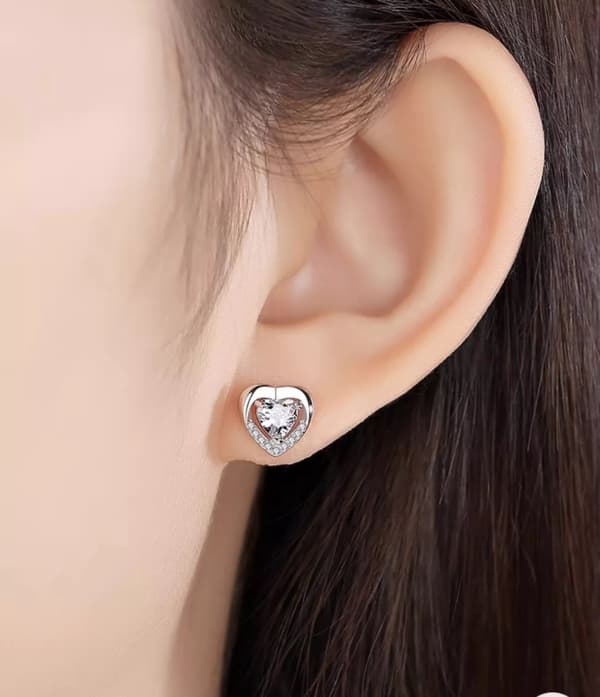 925 Sterling Silver Clear Stone Heart Stud Earrings Womens Girls Jewellery UK