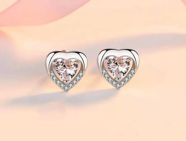 925 Sterling Silver Clear Stone Heart Stud Earrings Womens Girls Jewellery UK
