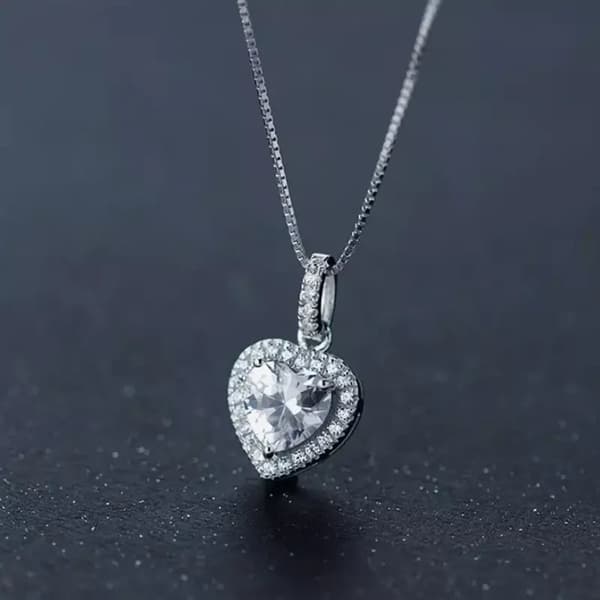 Heart Crystal Pendant 925 Sterling Silver Chain Necklace Women Jewellery Gift UK