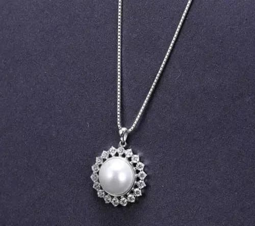 Sunflower Pearl Pendant 925 Sterling Silver Chain Necklace Womens Jewellery Gift