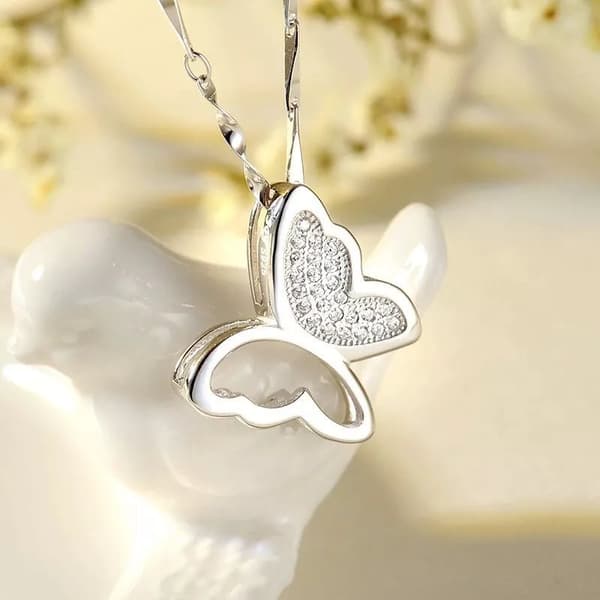 Crystal Butterfly Pendant 925 Sterling Silver Necklace Womens Girls Jewellery UK