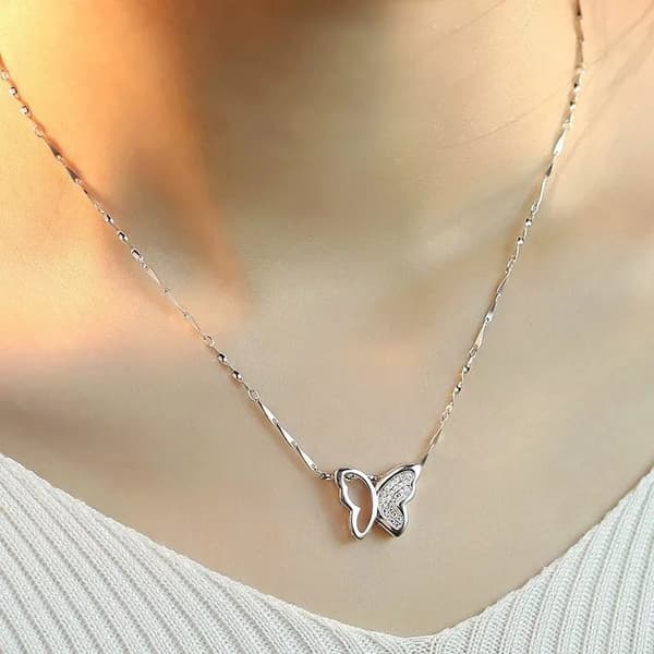 Crystal Butterfly Pendant 925 Sterling Silver Necklace Womens Girls Jewellery UK