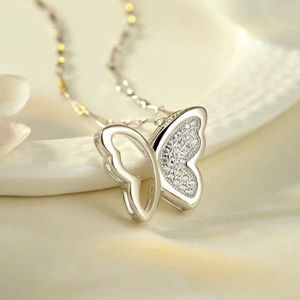Crystal Butterfly Pendant 925 Sterling Silver Necklace Womens Girls Jewellery UK