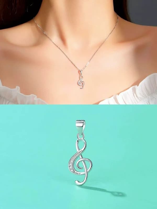 Musical Note 925 Sterling Silver Pendant Chain Necklace Womens Ladies Jewellery