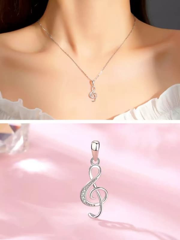 Musical Note 925 Sterling Silver Pendant Chain Necklace Womens Ladies Jewellery