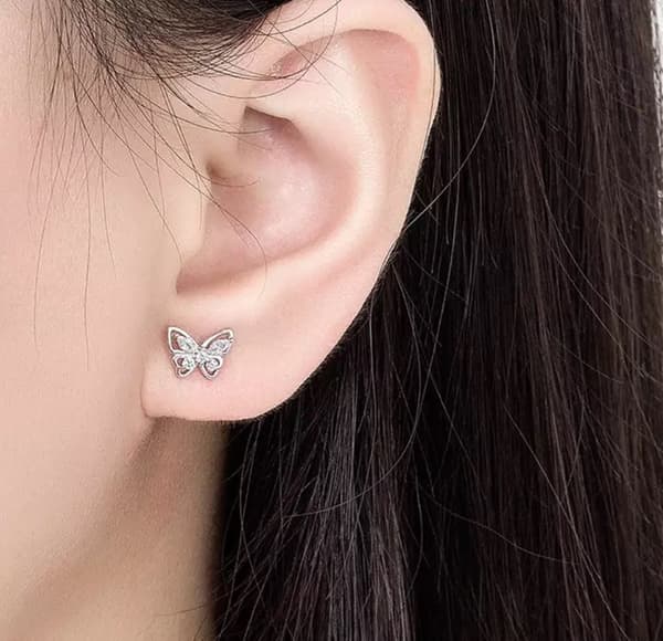 925 Sterling Silver Crystal Silver Butterfly Stud Earrings Womens Jewellery Gift