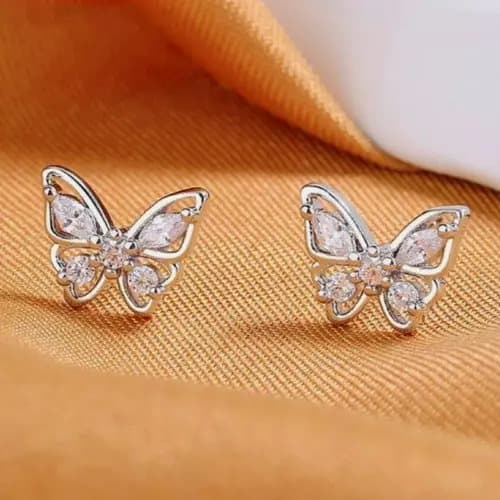 925 Sterling Silver Crystal Silver Butterfly Stud Earrings Womens Jewellery Gift
