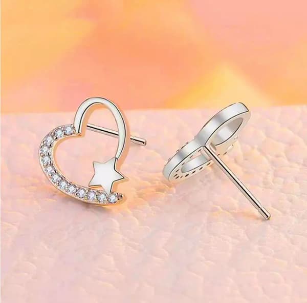 925 Sterling Silver Crystal Heart Star Stud Earrings Womens Jewellery Gifts UK
