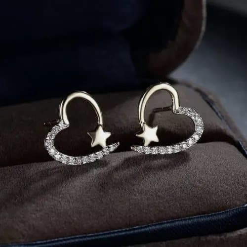 925 Sterling Silver Crystal Heart Star Stud Earrings Womens Jewellery Gifts UK