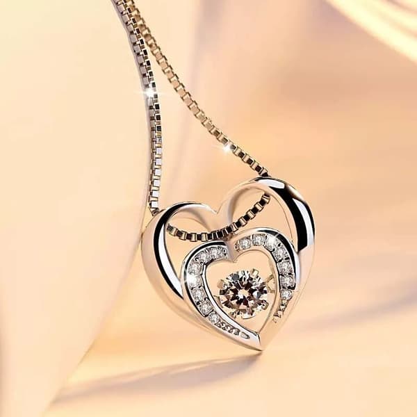 Double Heart Pendant 925 Sterling Silver Chain Necklace Womens Jewellery Gift UK