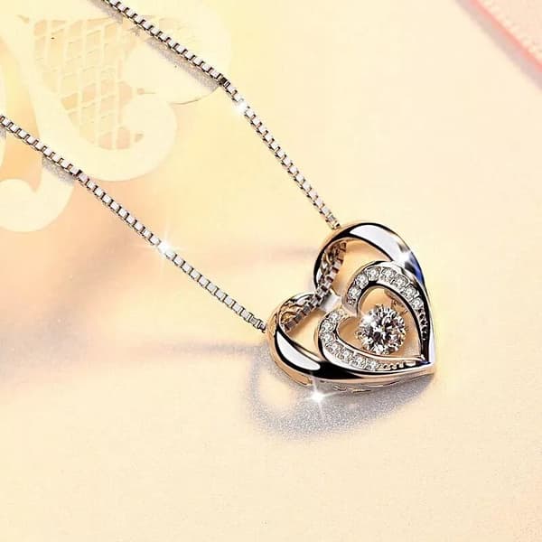 Double Heart Pendant 925 Sterling Silver Chain Necklace Womens Jewellery Gift UK