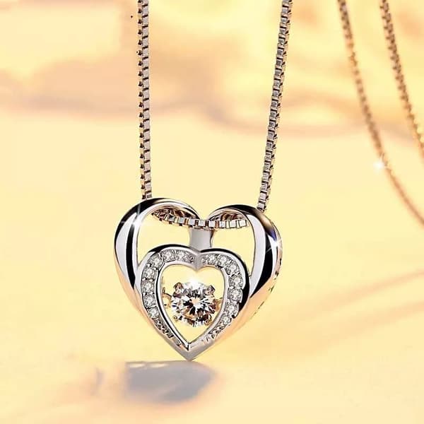 Double Heart Pendant 925 Sterling Silver Chain Necklace Womens Jewellery Gift UK
