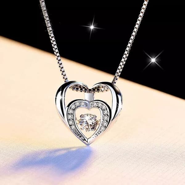 Double Heart Pendant 925 Sterling Silver Chain Necklace Womens Jewellery Gift UK