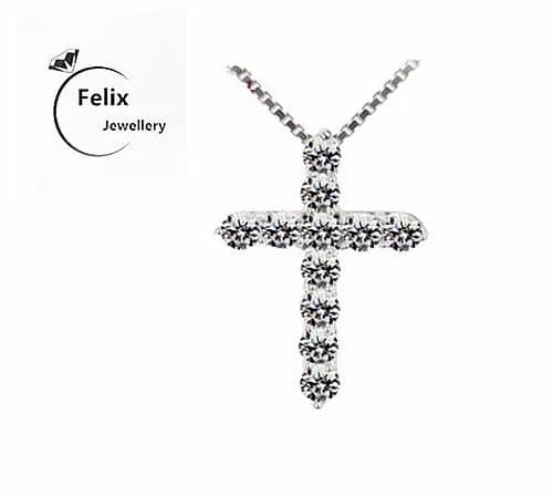Crystal Cross Pendant Necklace 925 Sterling Silver Chain Womens Jewellery Jesus