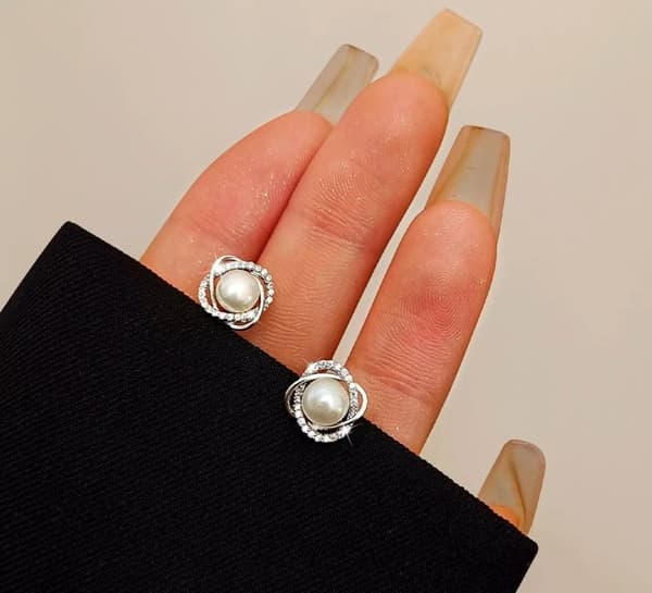 Crystal Pearl Twist Stone Stud Earrings 925 Sterling Silver Womens Jewellery UK