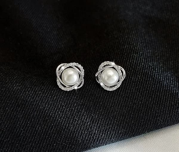Crystal Pearl Twist Stone Stud Earrings 925 Sterling Silver Womens Jewellery UK