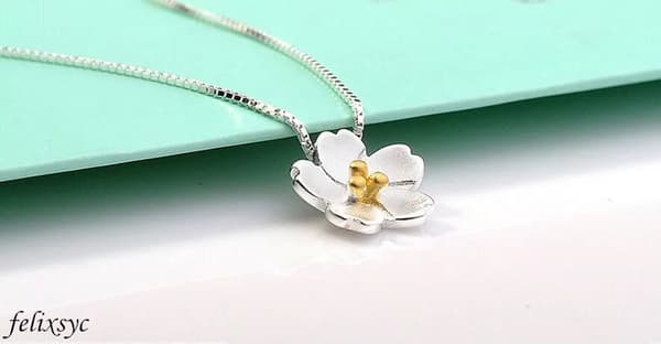 Cherry Blossoms Pendant 925 Sterling Silver Chain Necklace Women Jewellery gifts